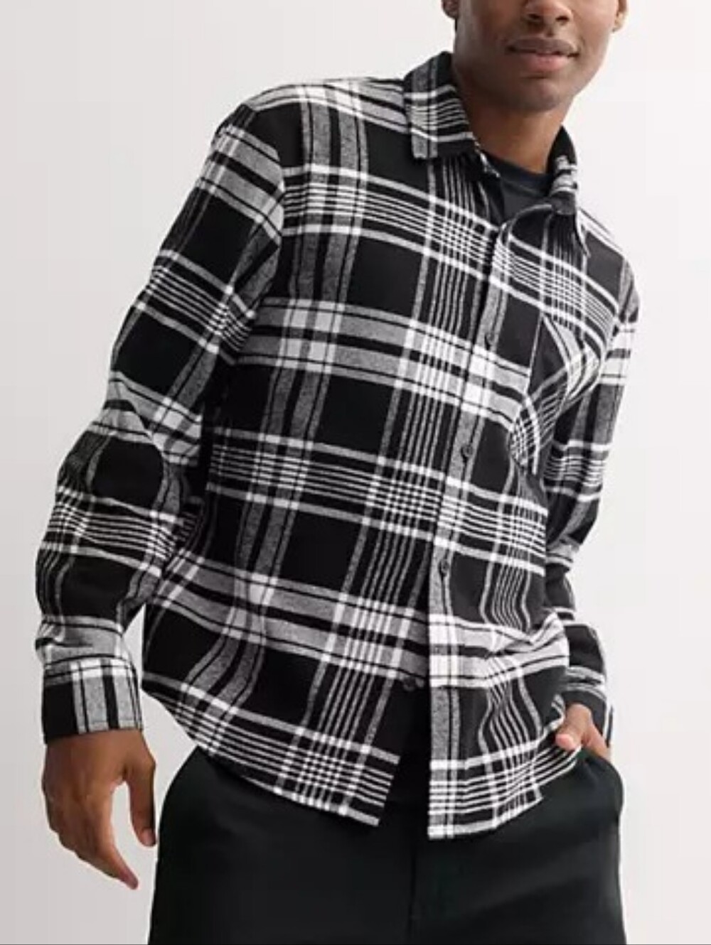 Apt. 9 Black and White Plaid Flannel Button-Down Shirt